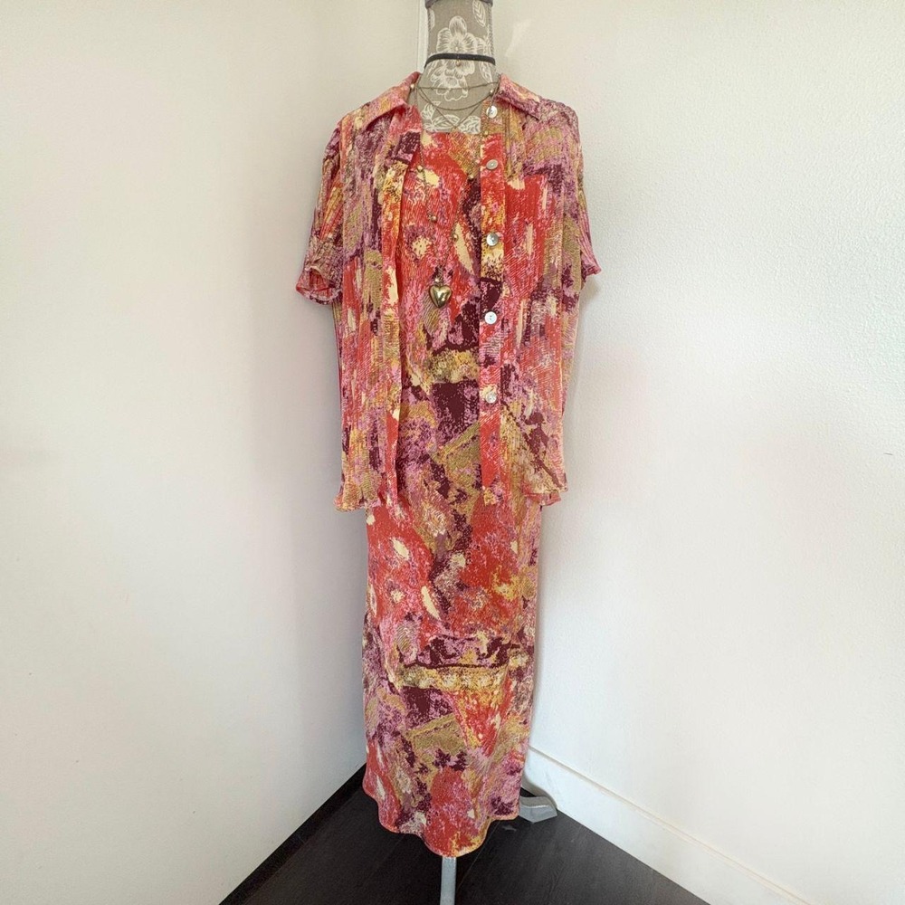DressU by Sharon Womens Size 8 Pleated Abstract Print Maxi Dress